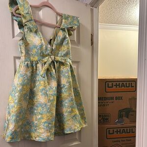 Lena Green and Yellow Ruffled Tiered Sundress